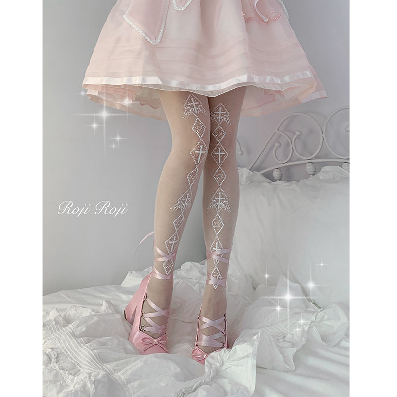 Roji Roji - Sweet Lolita White Print Tights