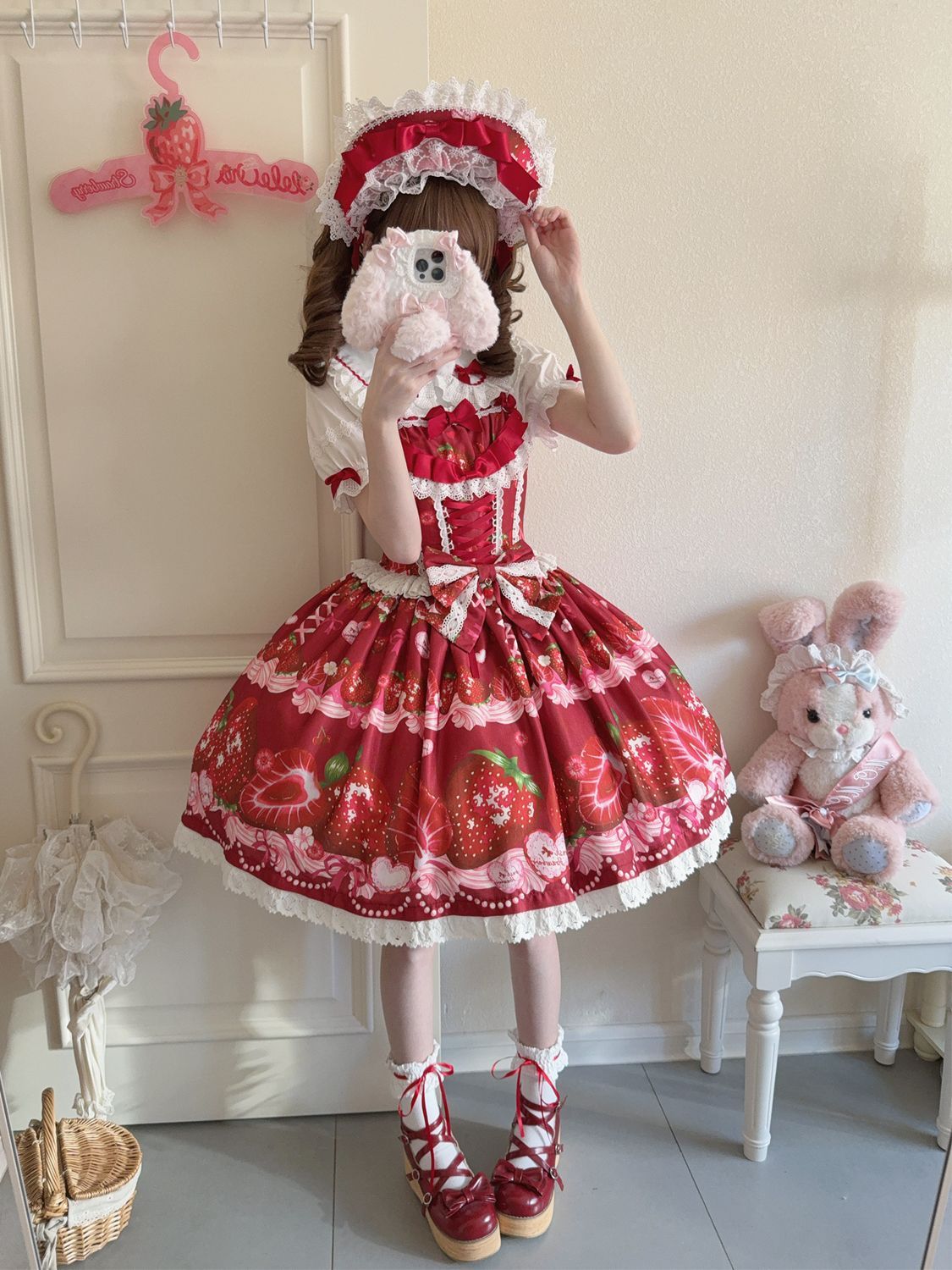 Hanguliang - Strawberry Tale - Sweet Lolita JSK Strawberry Printed Dress