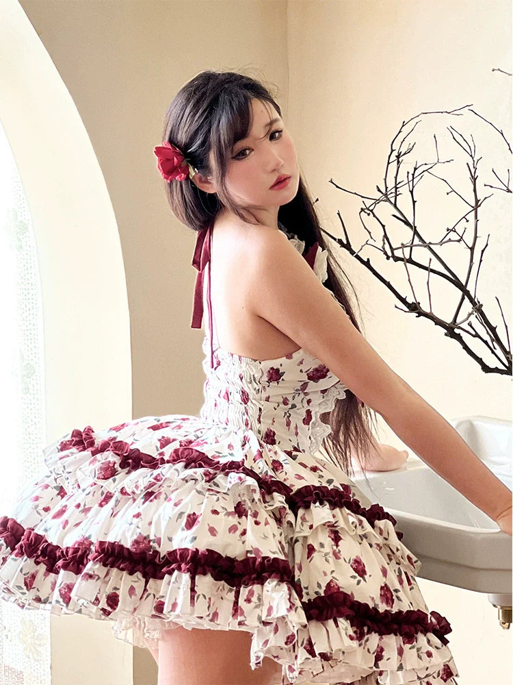 Diamond Honey Lolita - Heart Rose - Vintage Lolita Jumper Dress Retro Rose Lolita JSK