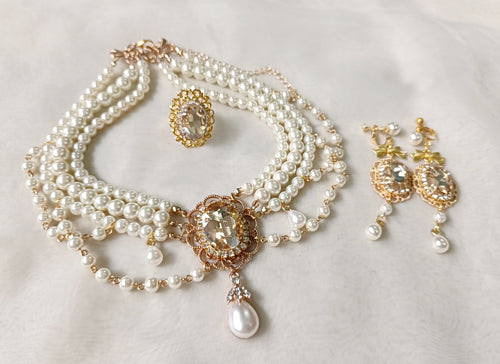Rose of Sharon - Customized Lolita Pearl Necklace with Gemstone Pendants