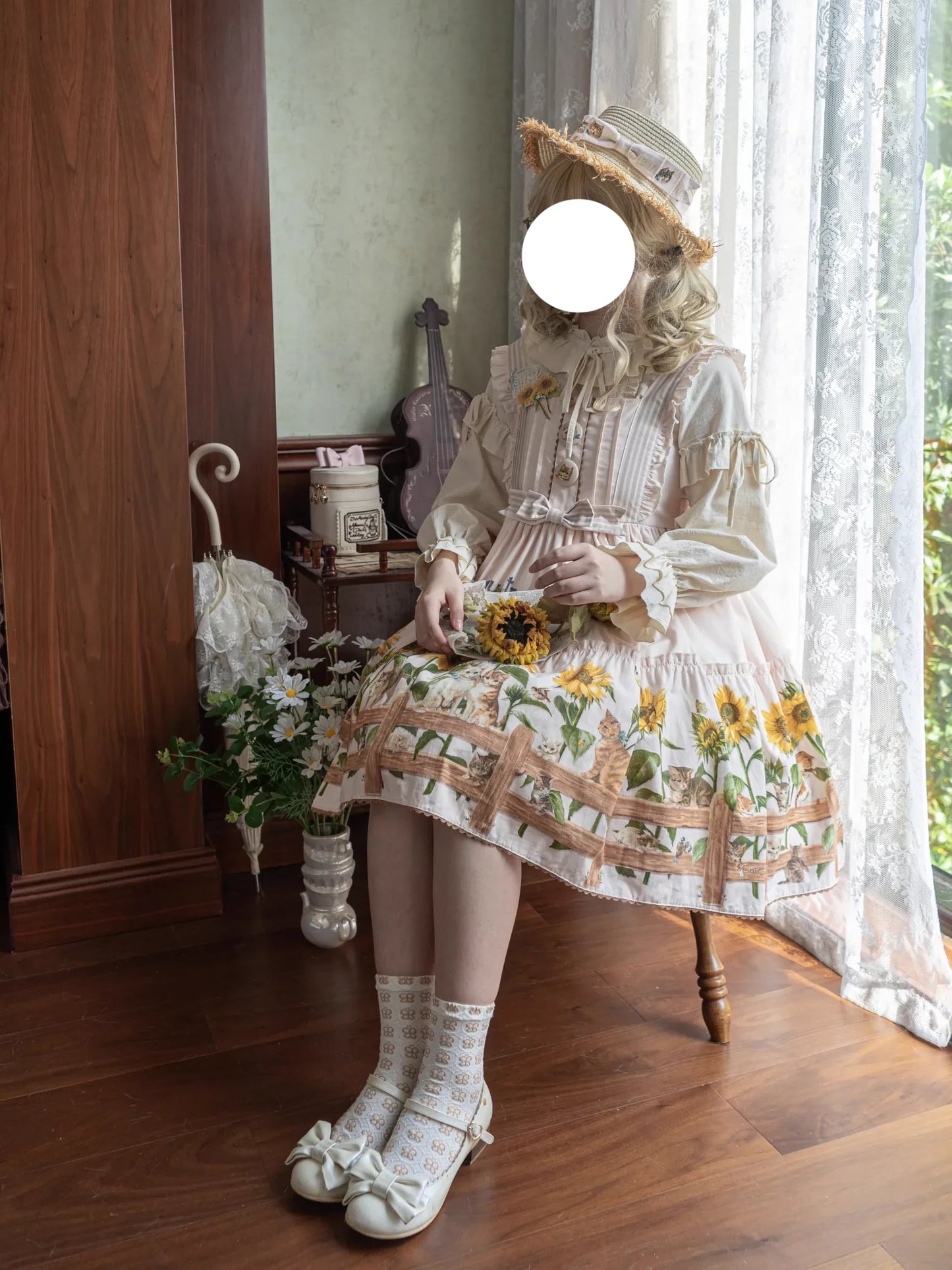 Polaris Lolita - Cat and Sunflower - Sweet Lolita JSK, Cat and Sunflower Print