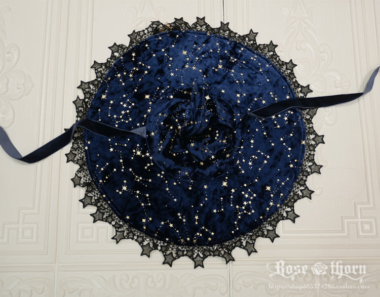 Rose Thorn - Polar Night Sky - Halloween Gorgeous Gilding Lolita Witch Hat