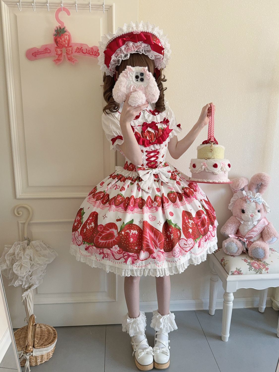 Hanguliang - Strawberry Tale - Sweet Lolita JSK Strawberry Printed Dress