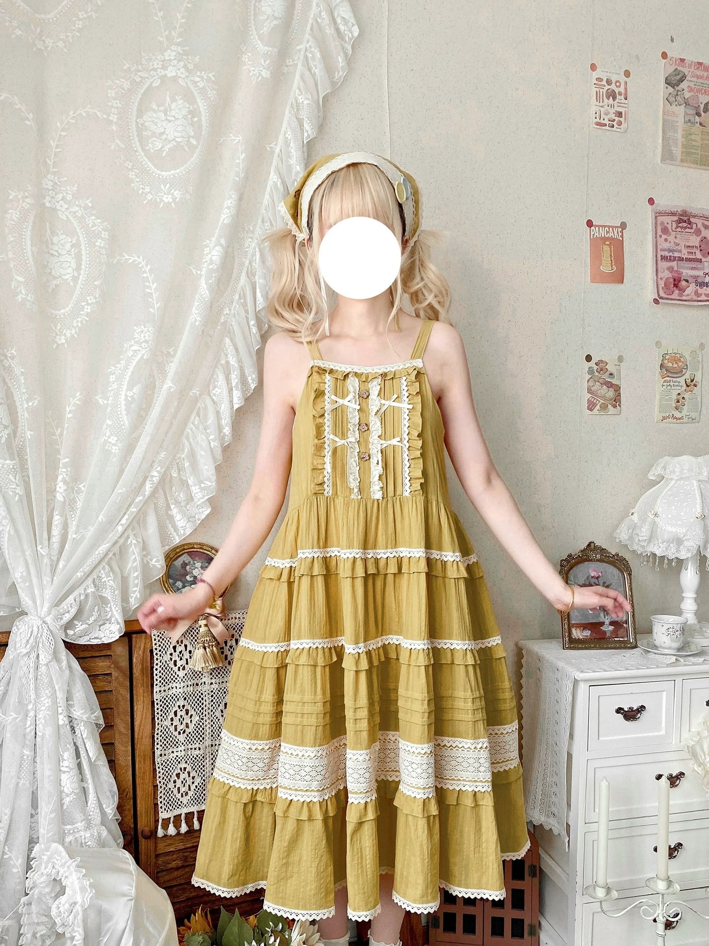 Qianmu - Summer Floral Tea - Country Lolita Cotton Jumper Dress Burlap Dress
