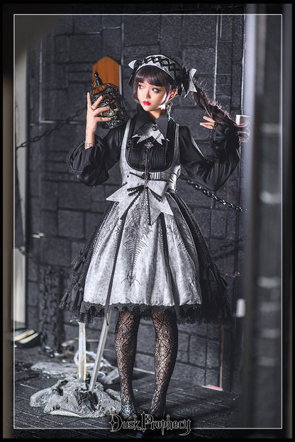 DuskProphecy - Coccyx - Elegant Lolita Dress High Waist Fishbone Print JSK Set