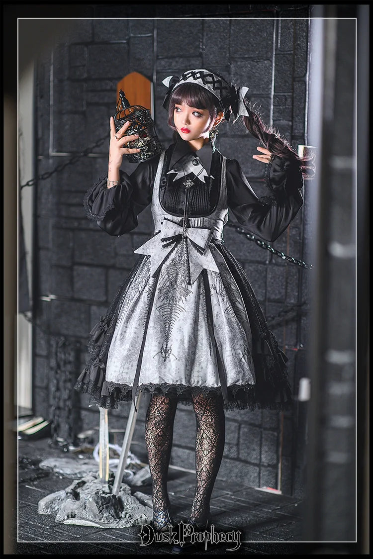 DuskProphecy - Coccyx - Elegant Lolita Dress High Waist Fishbone Print JSK Set