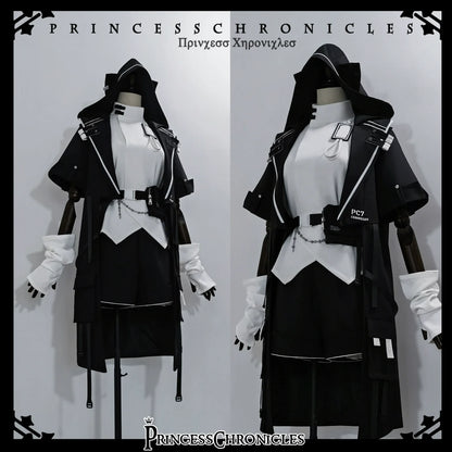 Princess Chronicles - White Cat Dark - Techwear Cyberpunk Cat Ear Hooded Jacket, Pocket Shorts