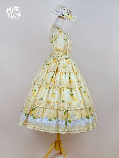 Miss Point - Lemon Chick - Country Lolita Printed OP With Button Front