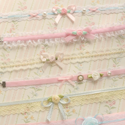 Creamy Bubbles - Sweet Lolita Choker Vintage Lace Rose Handmade Necklace