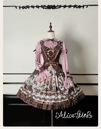 Alice Girl - Bear Chocolate Bar - Kawaii Lolita JSK & Salopette Dress