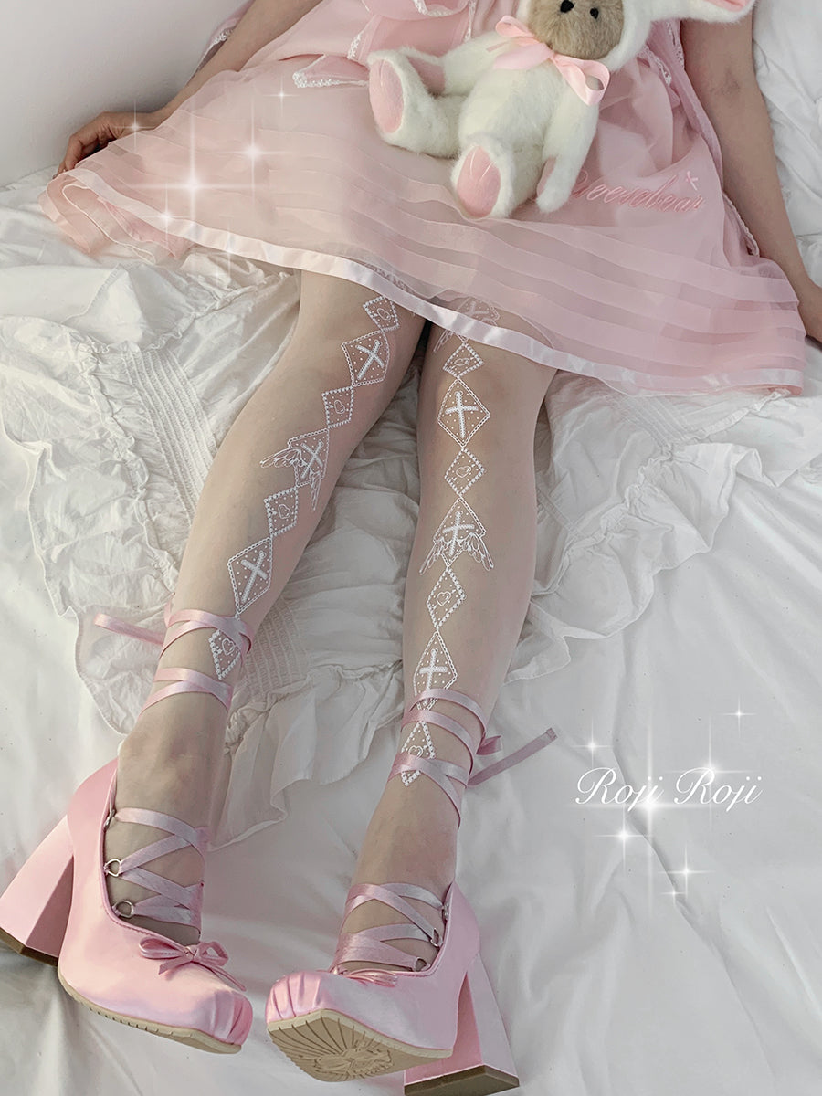 Roji Roji - Sweet Lolita White Print Tights