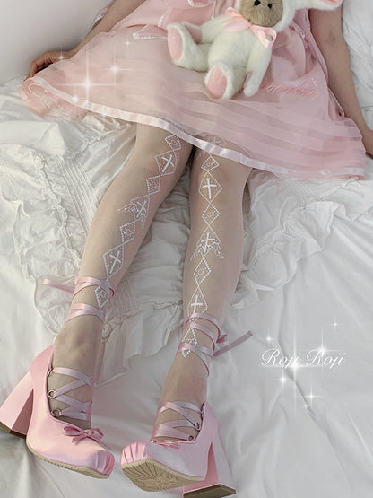 Roji Roji - Sweet Lolita White Print Tights
