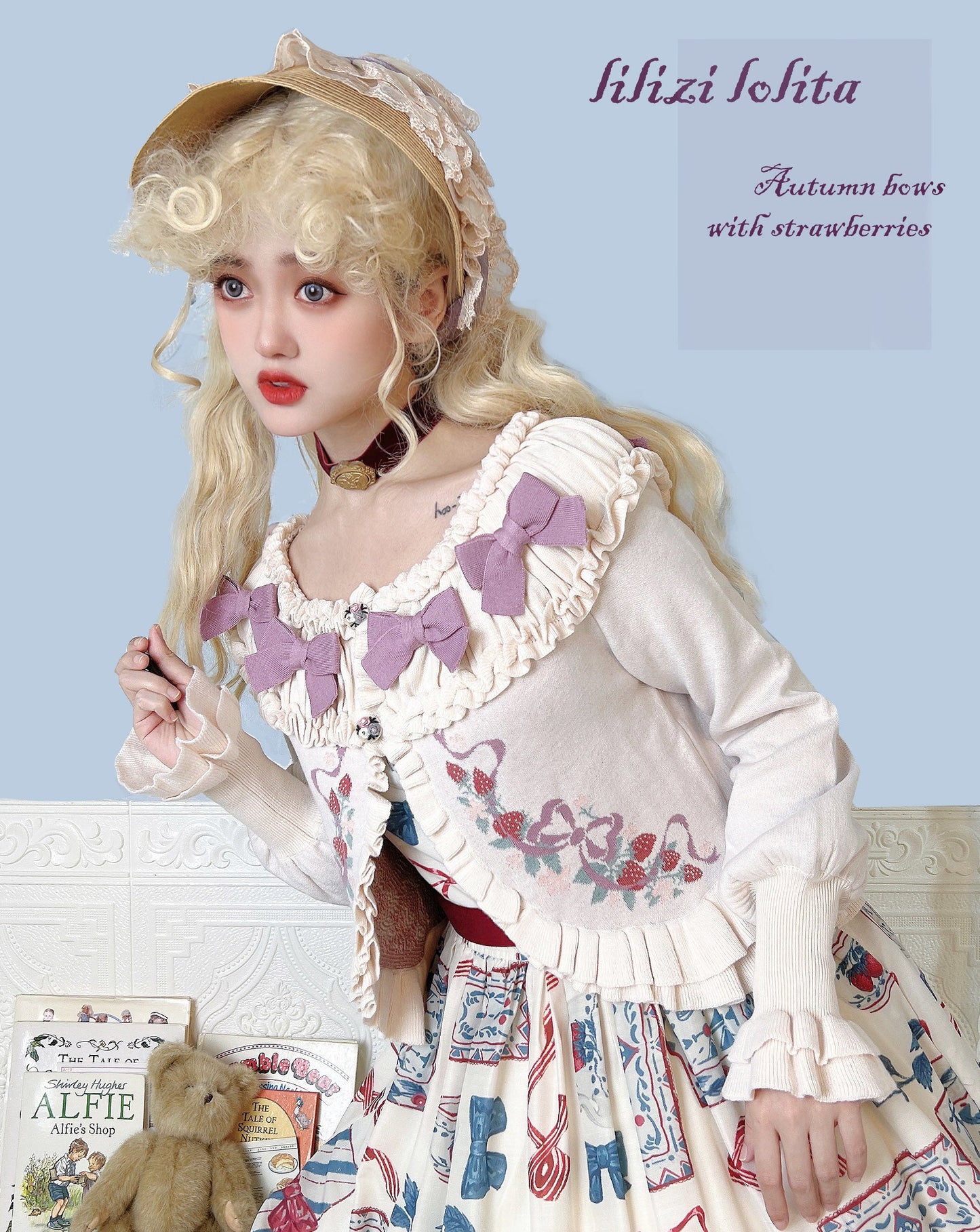 Lilizi - Little Strawberry - Sweet Lolita Cardigan Ivory Sweater with Bows