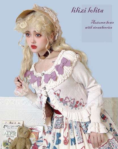 Lilizi - Little Strawberry - Sweet Lolita Cardigan Ivory Sweater with Bows