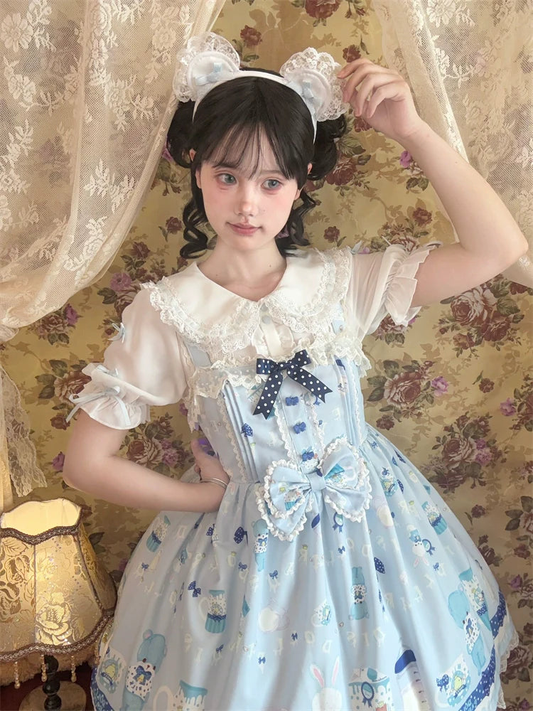 To Alice - Dear Dolls - Kawaii Lolita JSK Dress, Bear & Bunny Print