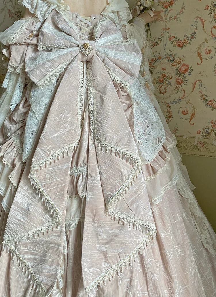 Guaji - Isabella - Wedding Lolita OP Bridal Dress with Tiered Petticoat and Trailing