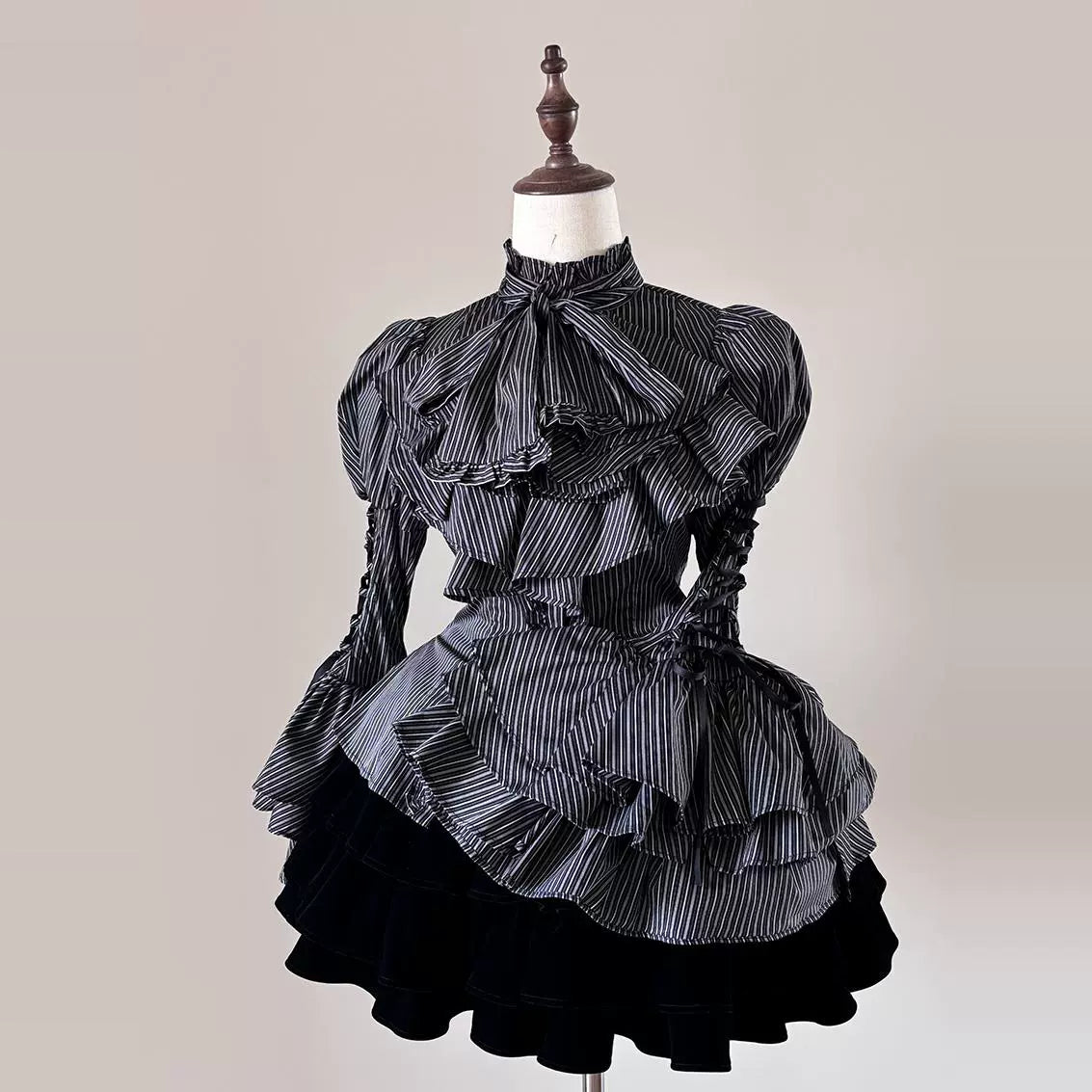 FlowerFairyDaily - Gothic Lolita Striped Shirt With Alternative NeckTie/Jabot