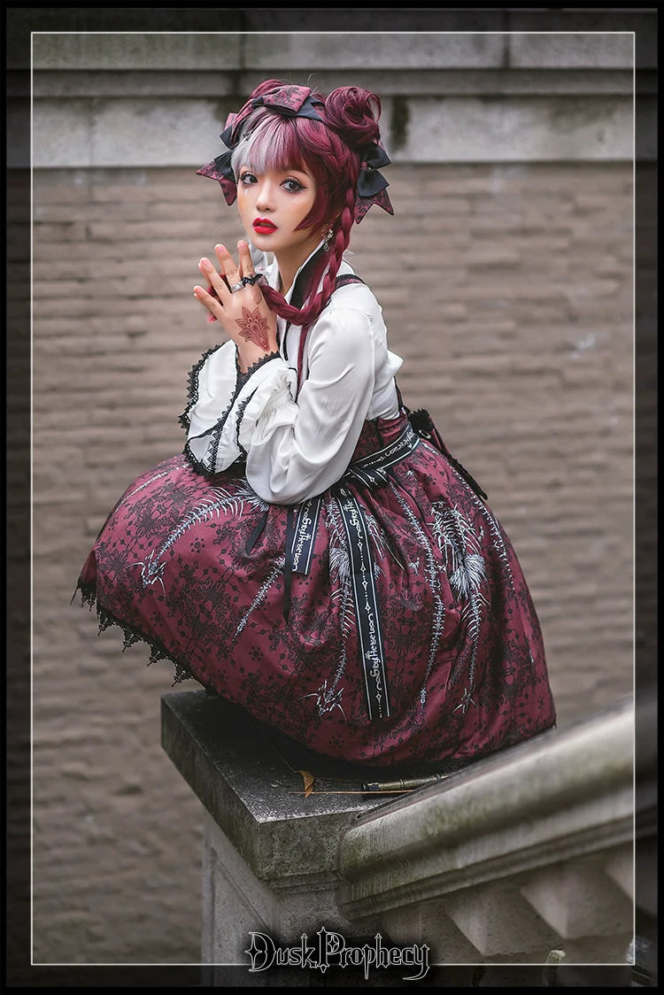 DuskProphecy - Coccyx - Elegant Lolita Dress High Waist Fishbone Print JSK Set