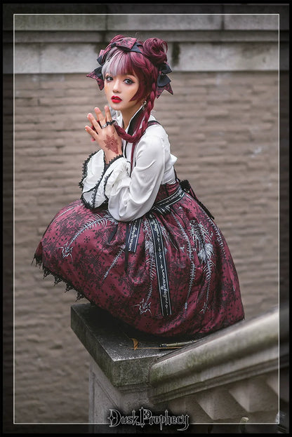 DuskProphecy - Coccyx - Elegant Lolita Dress High Waist Fishbone Print JSK Set