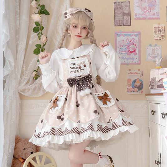 Eieyomi - Pie milk cherry - Sweet Lolita Salopette and Blouse