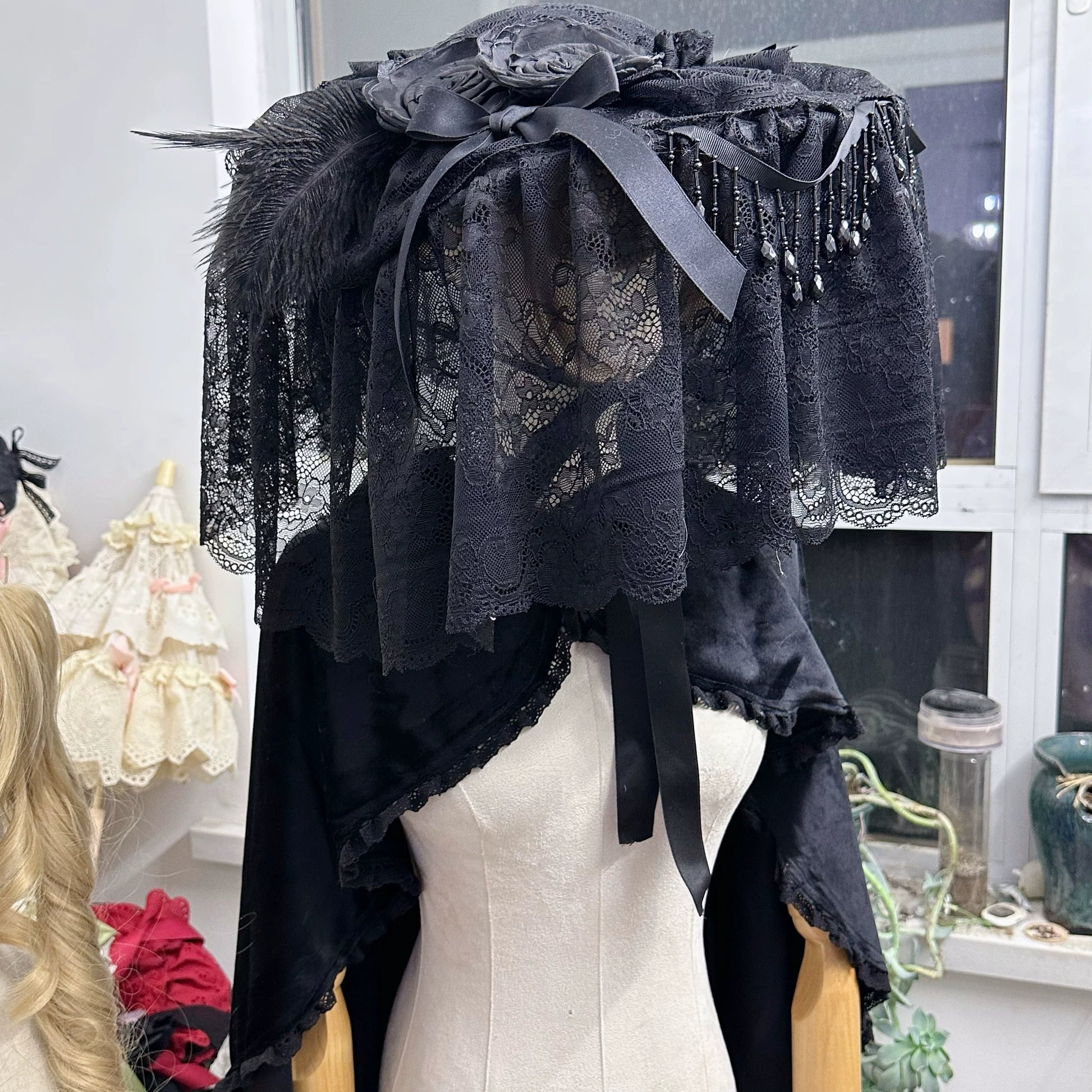 Chestnut Lolita - Gothic Lolita Hat Widow Hat Black Headdress