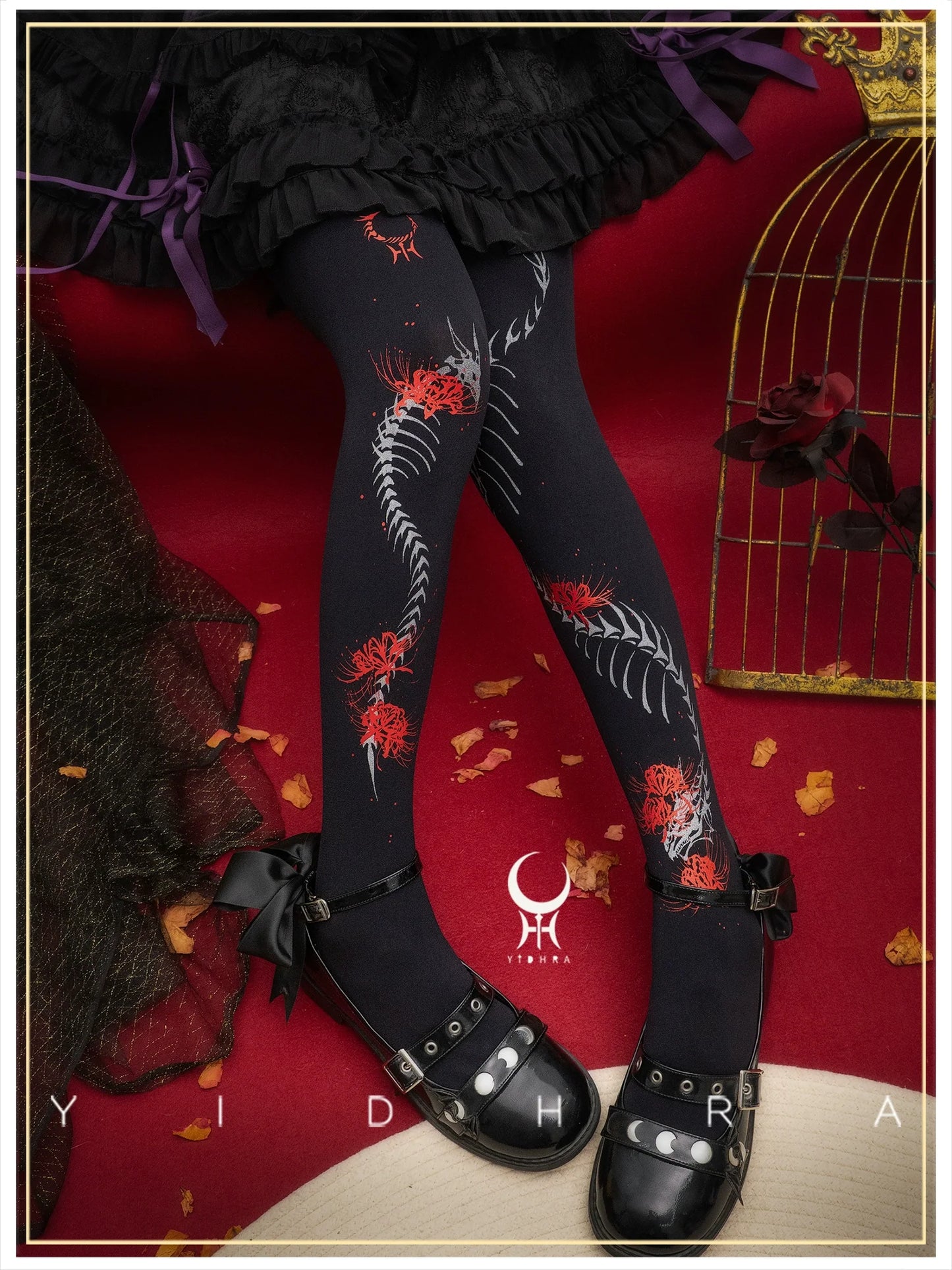 Yidhra - Dragon Abyss - Halloween Gothic Lolita Pantyhose, Red Spider Lily Print