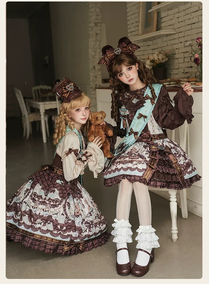 Alice Girl - Bear Chocolate Bar - Kawaii Lolita Blouse, Long Sleeve