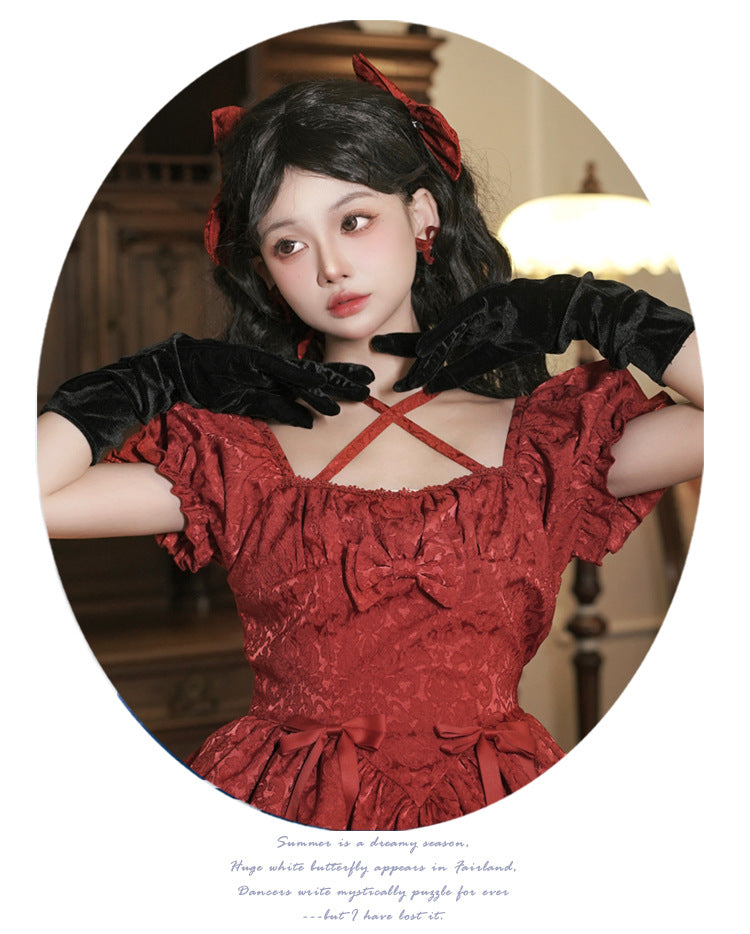 Eieyom - Elegant Lolita Short Sleeve Red Dress