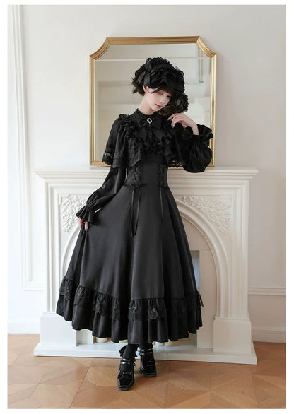 With PUJI - White Daylight - Elegant Lolita Long Sleeve OP Dress, Side Zipper