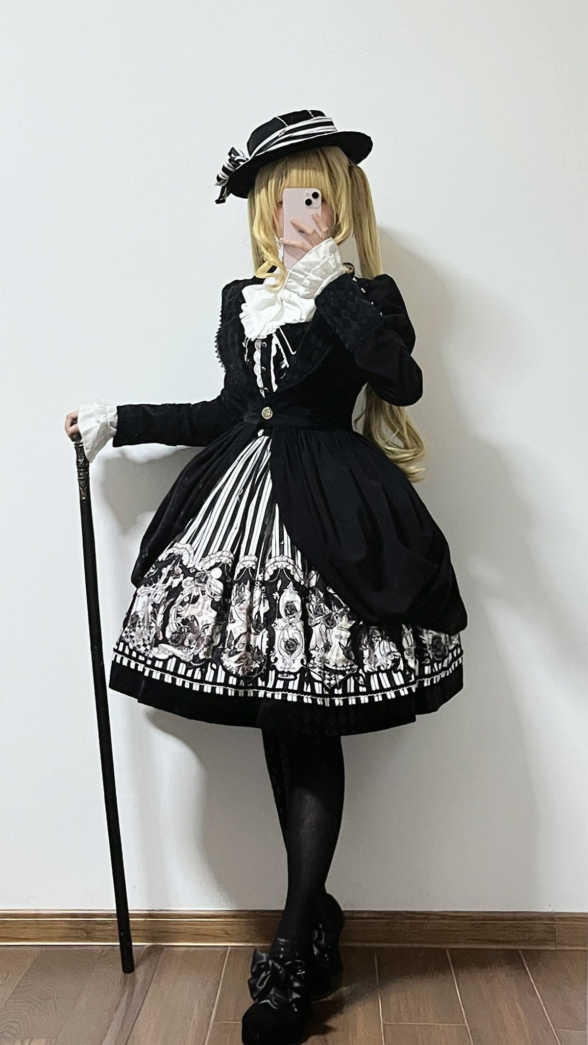Little Bear - Gothic Lolita Black and White Striped JSK Set