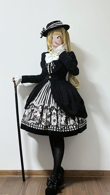 Little Bear - Gothic Lolita Black and White Striped JSK Set