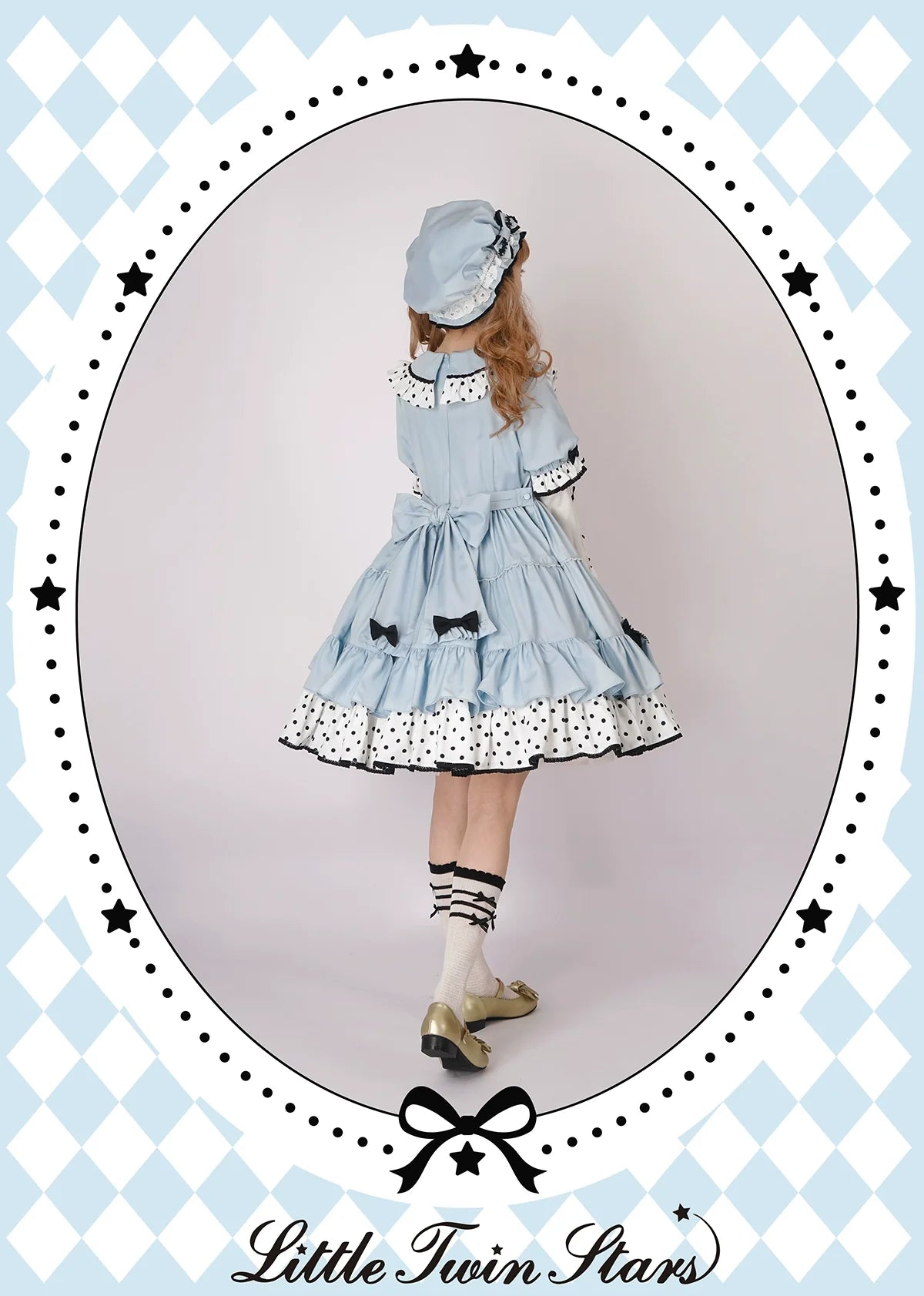Vcastle - Sweet Lolita OP Dress Splicing Sleeve Apron Dot Print Dress