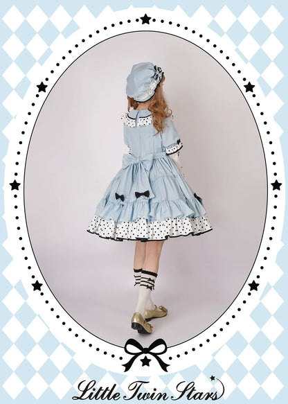 Vcastle - Sweet Lolita OP Dress Splicing Sleeve Apron Dot Print Dress
