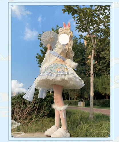 YingLuoFu - Laurel - Kawaii Han Lolita Jumper Dress Rabbit Print