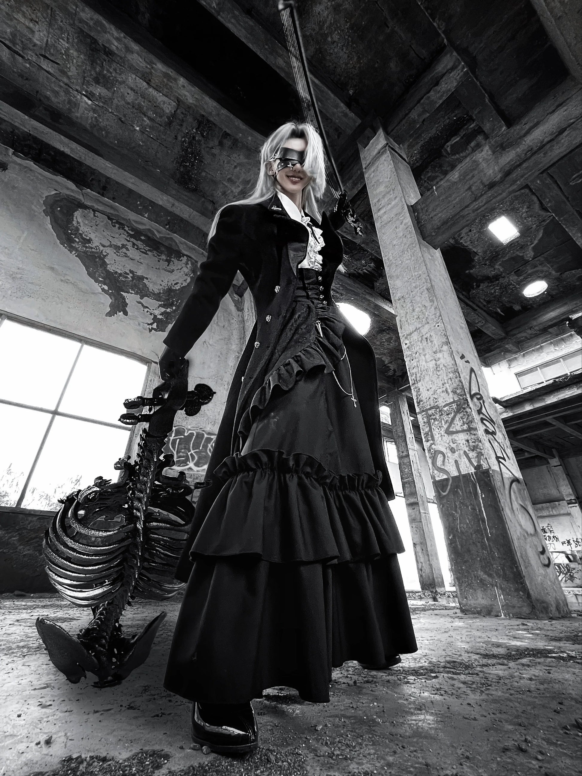 Nightingale Girl - Downfall Dawn - Gothic Lolita Black Double-Breasted Coat