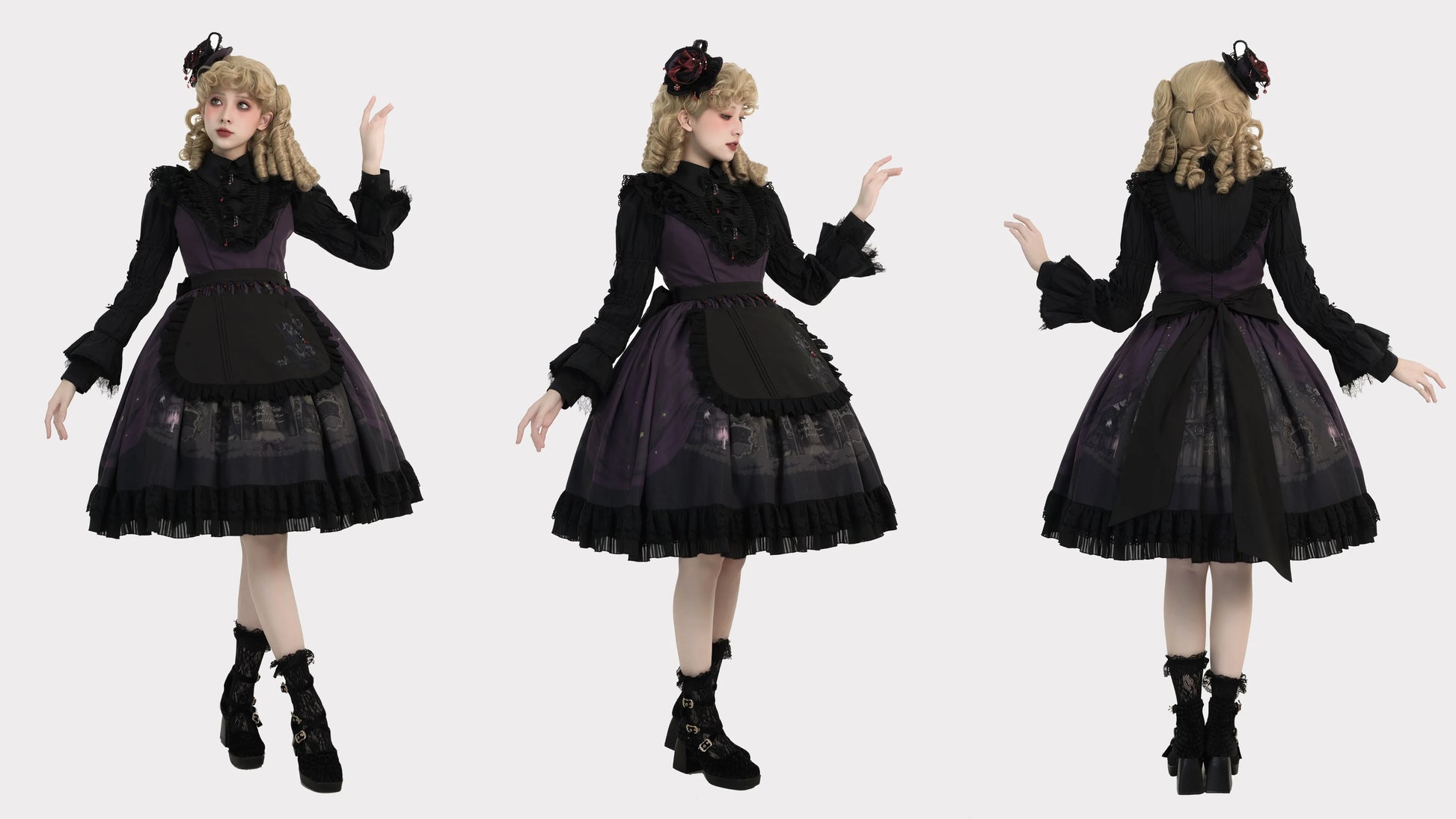 Dark Circle Clinic - Barbara Manor Night - Gothic Lolita JSK Pleated Floral Print Lolita Dress
