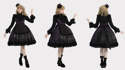 Dark Circle Clinic - Barbara Manor Night - Gothic Lolita JSK Pleated Floral Print Lolita Dress