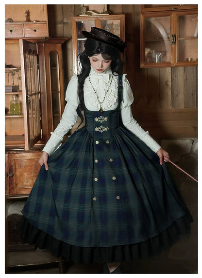 With PUJI - Berlin Souvenir - Plaid Preppy Style Lolita Bust Supporting JSK Outfit