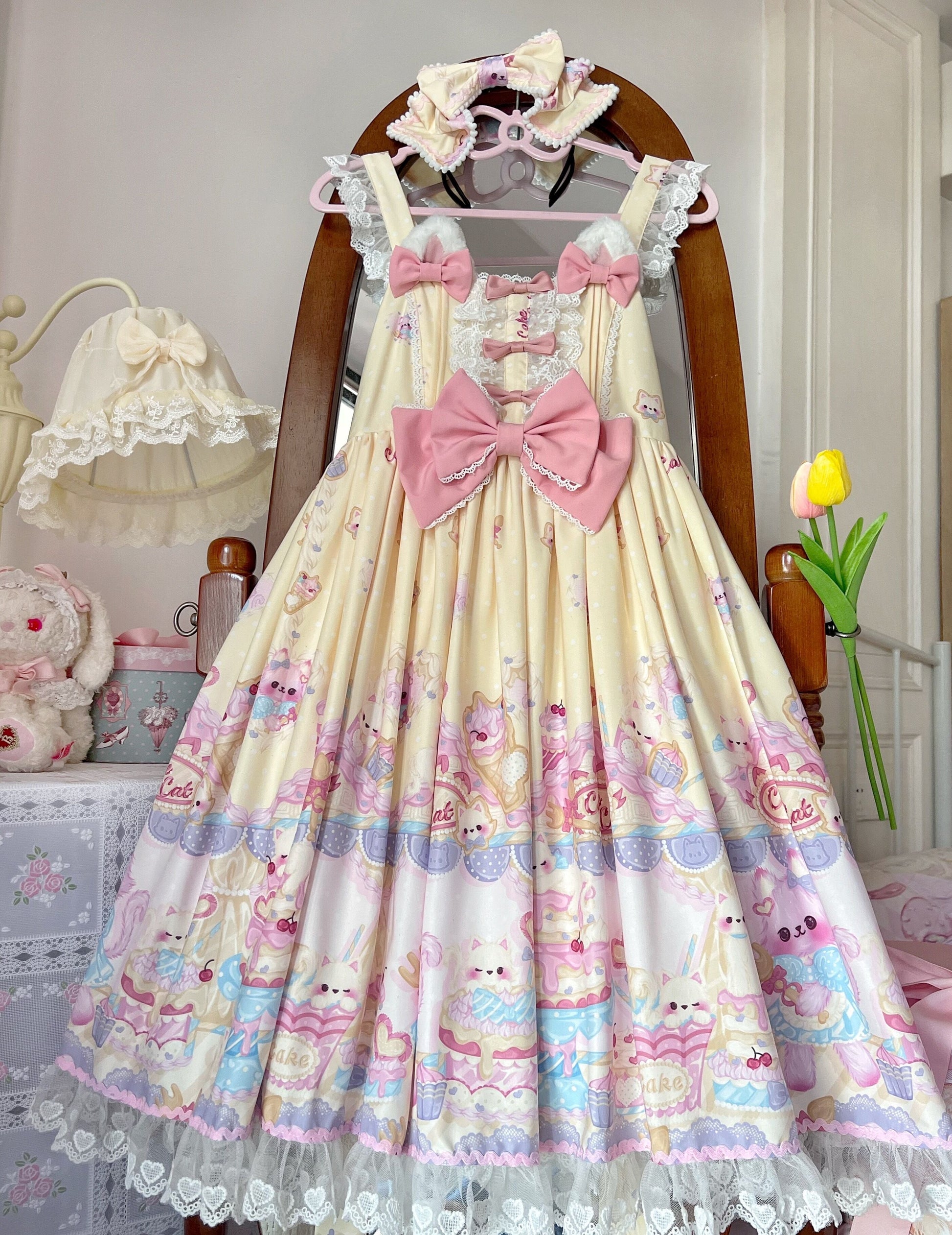 Sugar Girl - Kawaii Lolita Sweet JSK Dress, Cat Printed