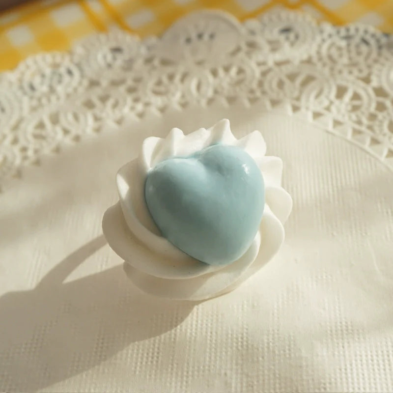 Cat Tea Party - Cute Lolita Ring Handmade Clay Cream Heart Shape Adjustable Ring