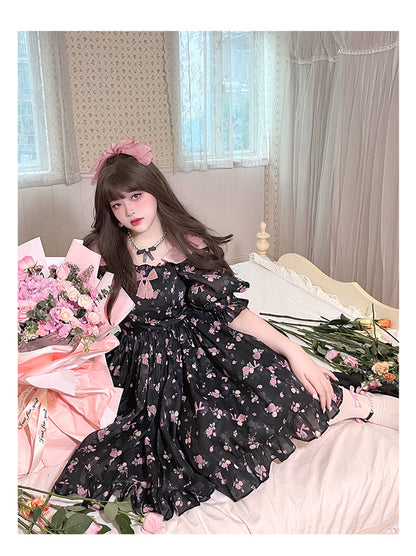 Yingtang - Plus Size Lolita Floral Print Lolita Dress