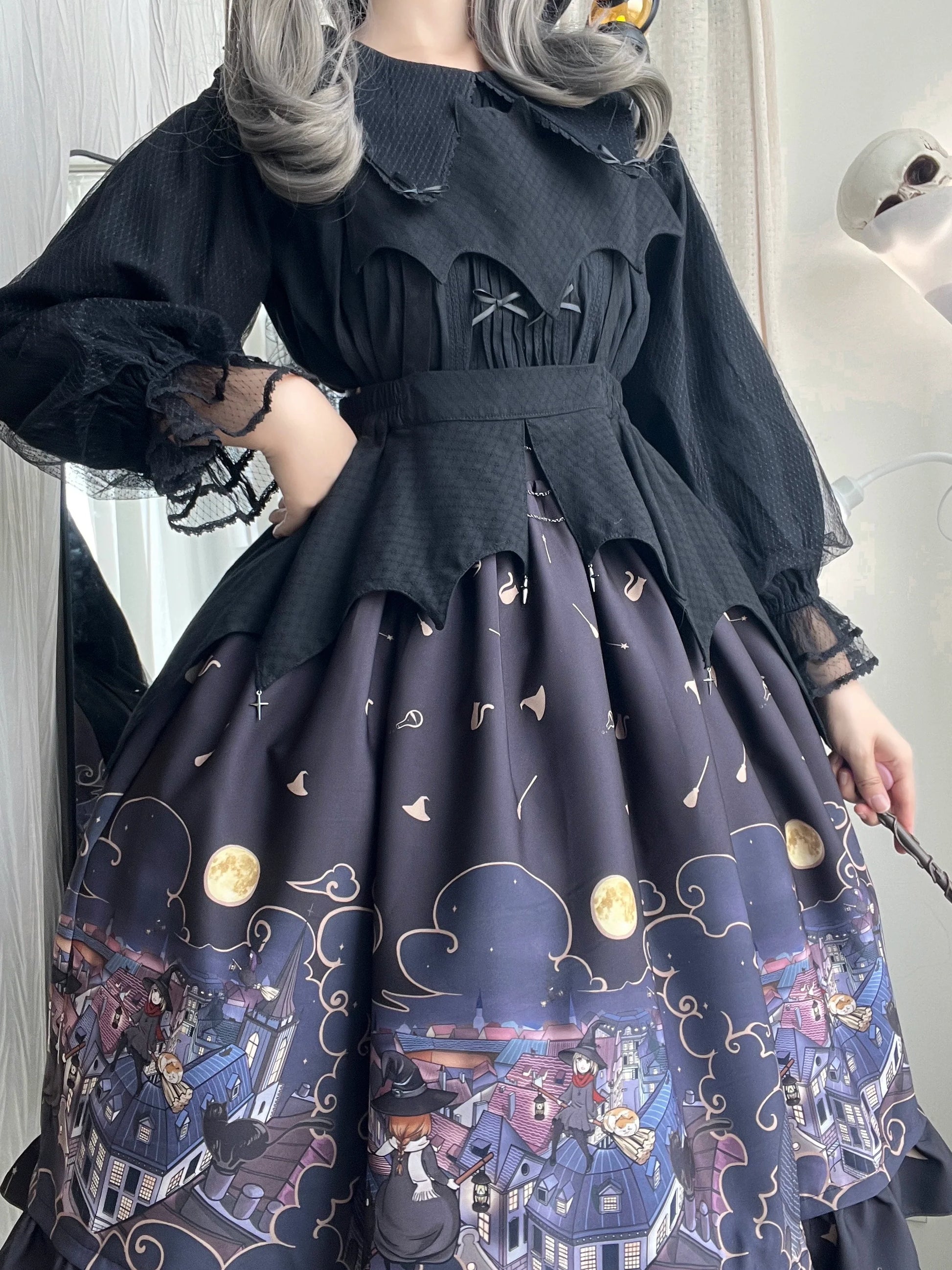 Magic Tea Party - Witching Night - Gothic Lolita SK Halloween Chiffon Skirt