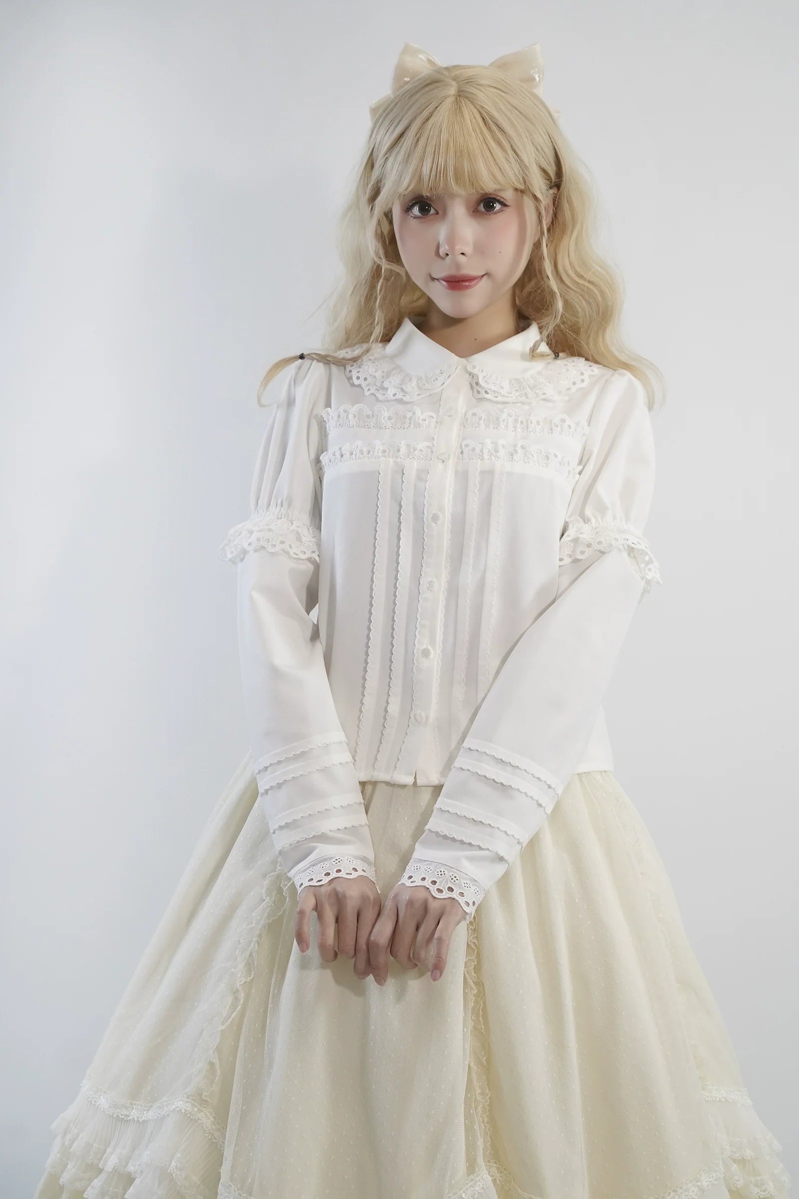 Little Dipper - Cherry Xiaobei - Daily Lolita Splicing Sleeve Lace Shirt