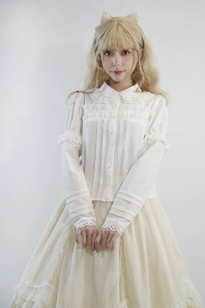 Little Dipper - Cherry Xiaobei - Daily Lolita Splicing Sleeve Lace Shirt