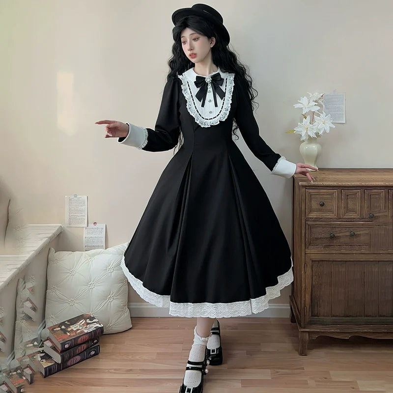Hezi's Cat Haven - Black Cat Butler - Maid Lolita OP Dress Elegant Black and White Dress