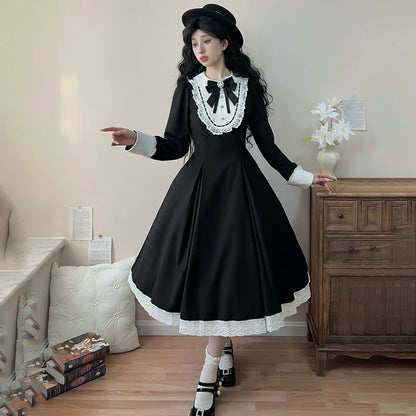 Hezi's Cat Haven - Black Cat Butler - Maid Lolita OP Dress Elegant Black and White Dress