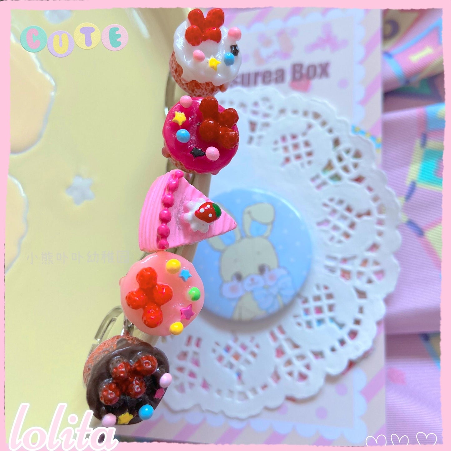Kawaii Cake Heart Star Strawberry Lolita Rings