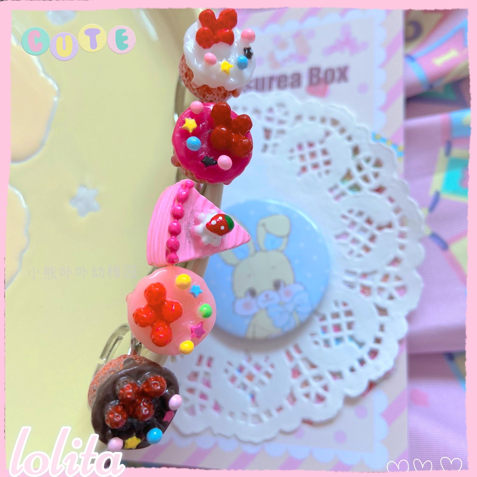 Kawaii Cake Heart Star Strawberry Lolita Rings