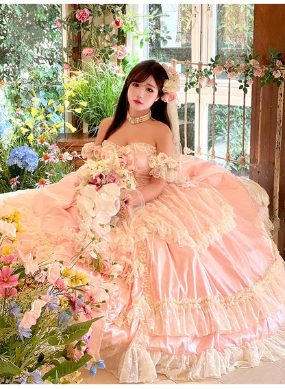 Diamond Honey - Love and Roses - Princess Bridal Wedding Lolita Dress With Rose Detail and Tiered Skirt