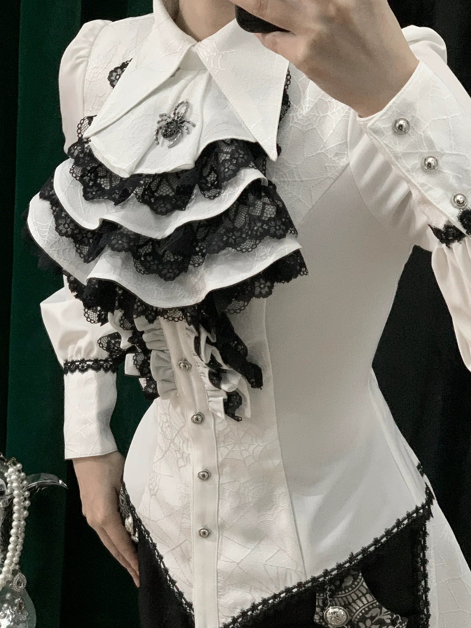 Little Dipper - Cold Rice - Ouji Lolita Shirt With Spiderweb Pattern in Several Versions